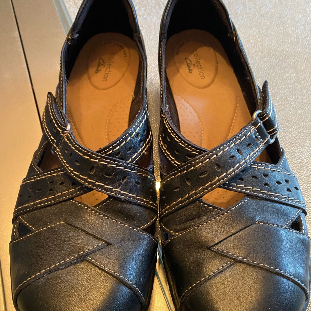 Clarks Black Leather Flats